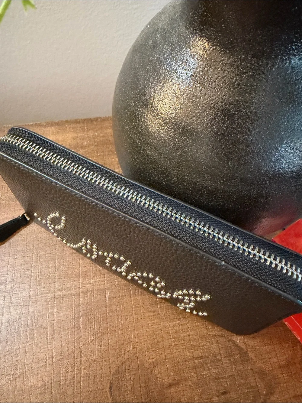 Coach Studded Script Zip Around Wallet